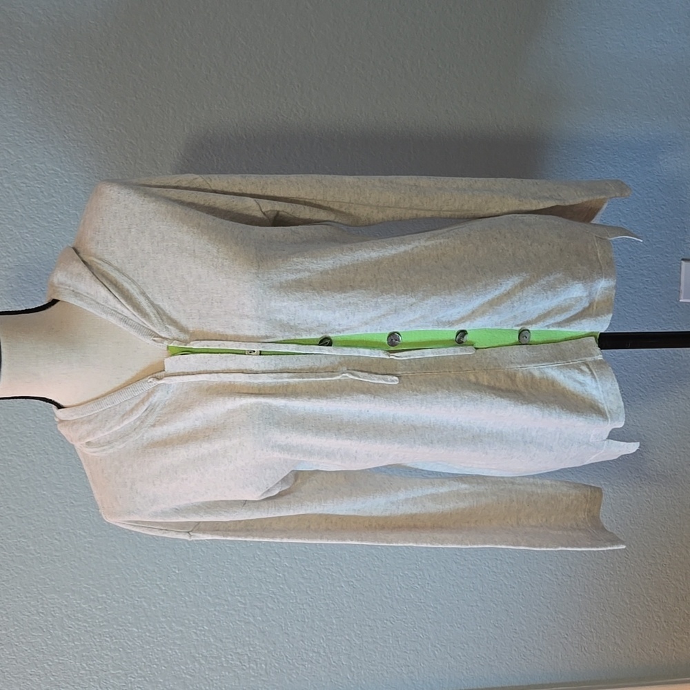 HANNAH ROSE Cardigan Button Up Hoodie Sweater Sz Large Natural Cotton Cashmere